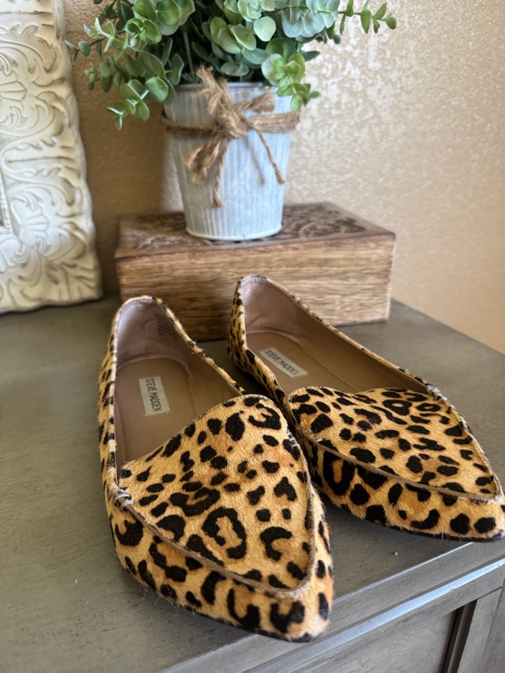 Steve Madden Leopard-Print Pointed-Toe Loafers in Tan and Black